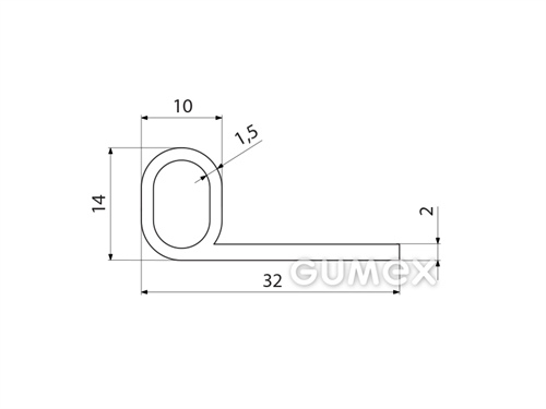 Silikonový profil tvaru "P" s dutinkou, 32x14/2mm, 40°ShA, -60°C/+180°C, bílý